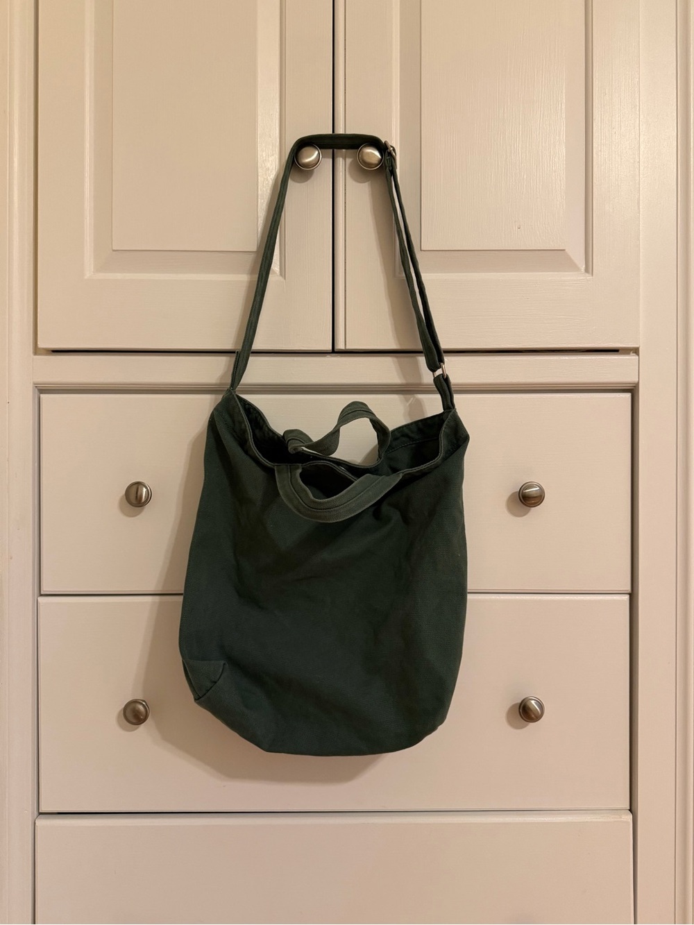 BAGGU Everyday Dark Green Canvas Tote Bag with Adjustable Strap